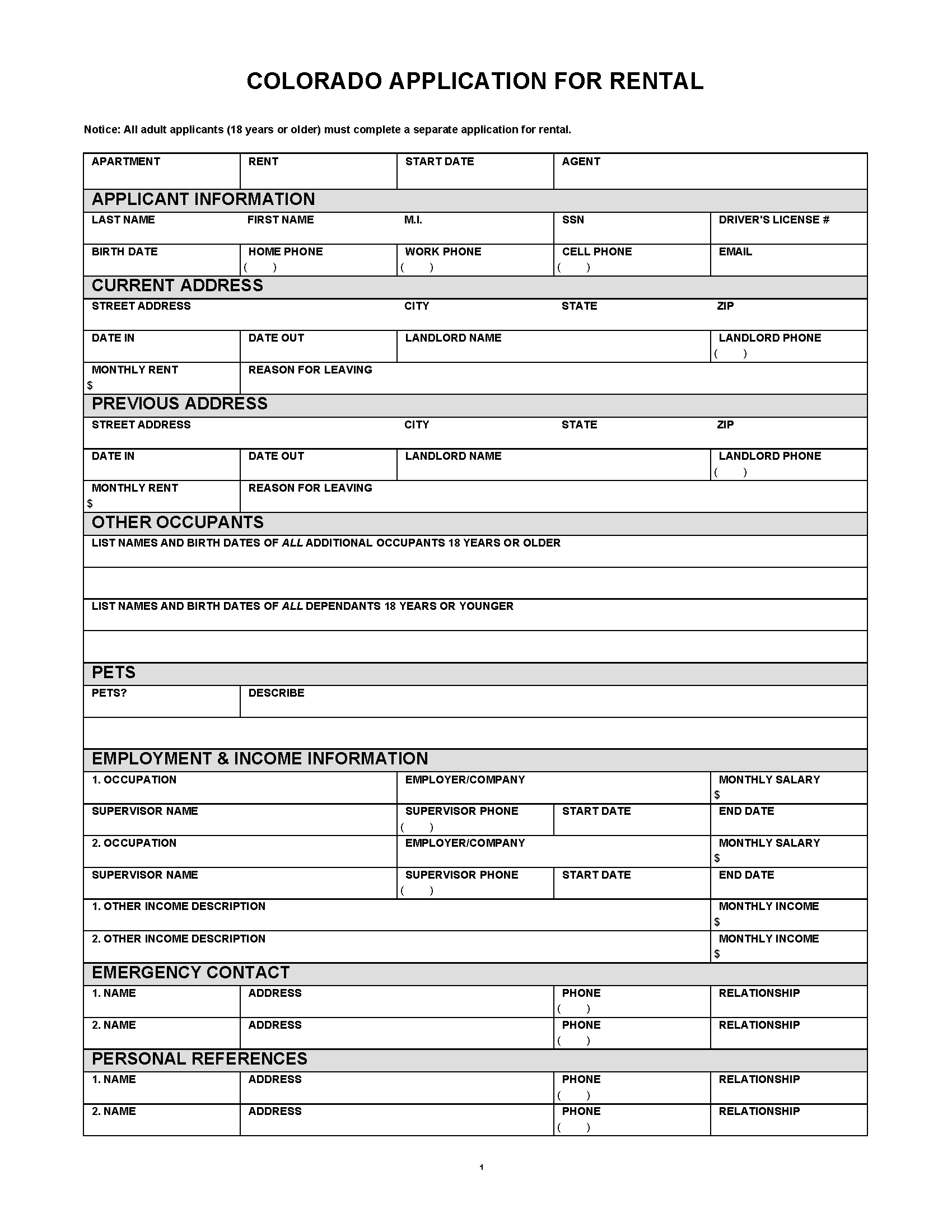 Printable Colorado Rental Agreement