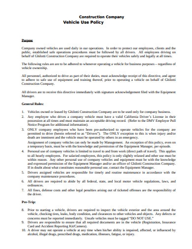 Printable Company Vehicle Use Agreement Form Printable Forms Free Online