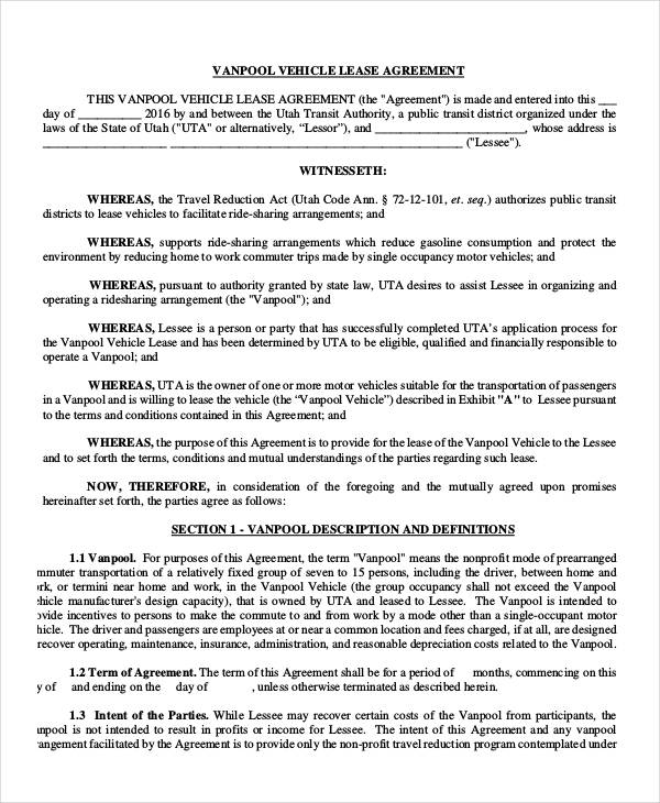 Printable Company Vehicle Use Agreement Form Printable Forms Free Online