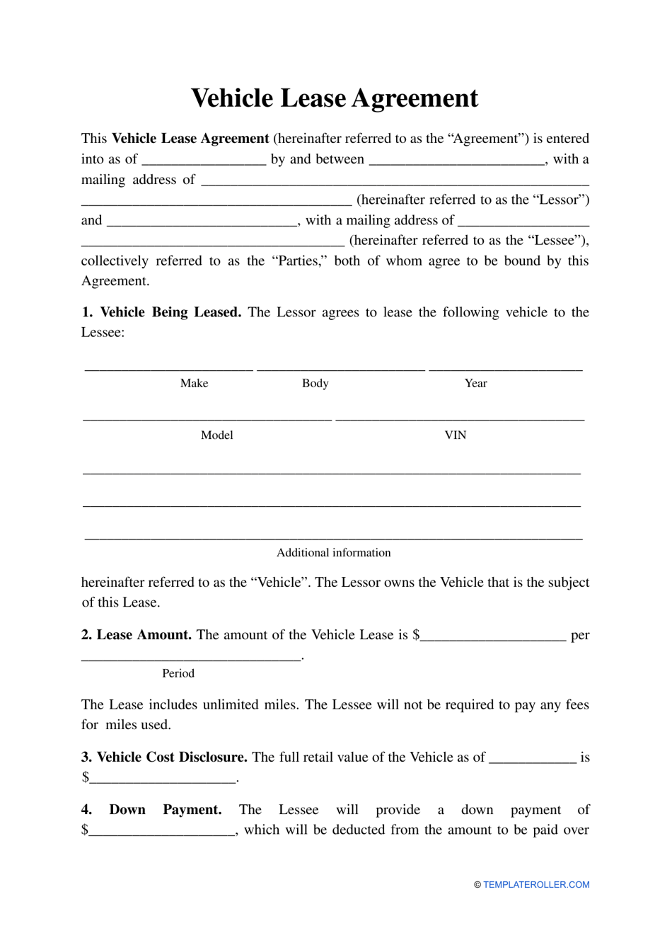 Printable Company Vehicle Use Agreement Form Printable Forms Free Online