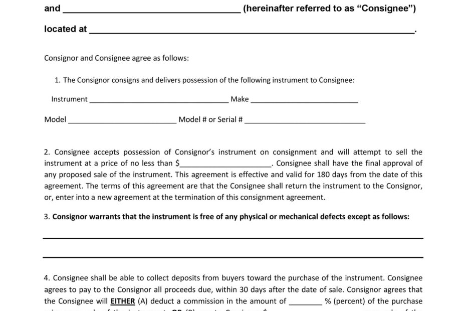 Printable Consignment Agreement Printable Forms Free Online