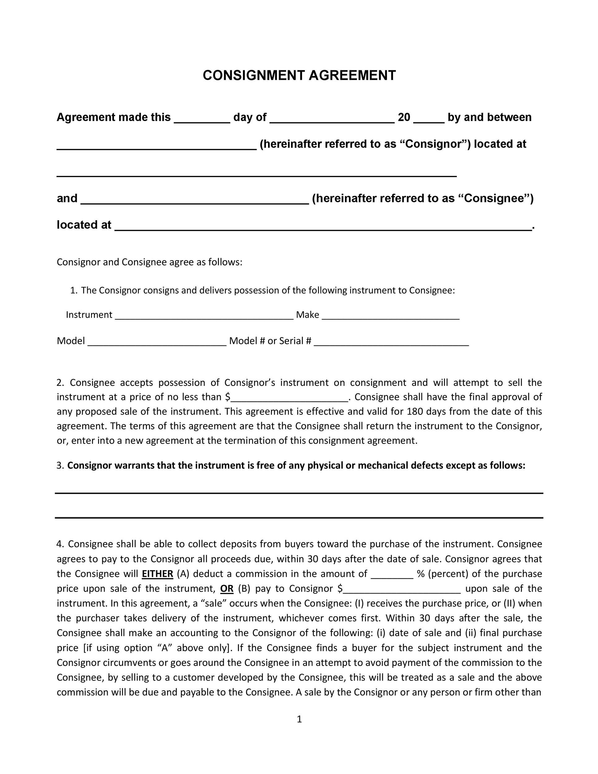 Printable Consignment Agreement Printable Forms Free Online