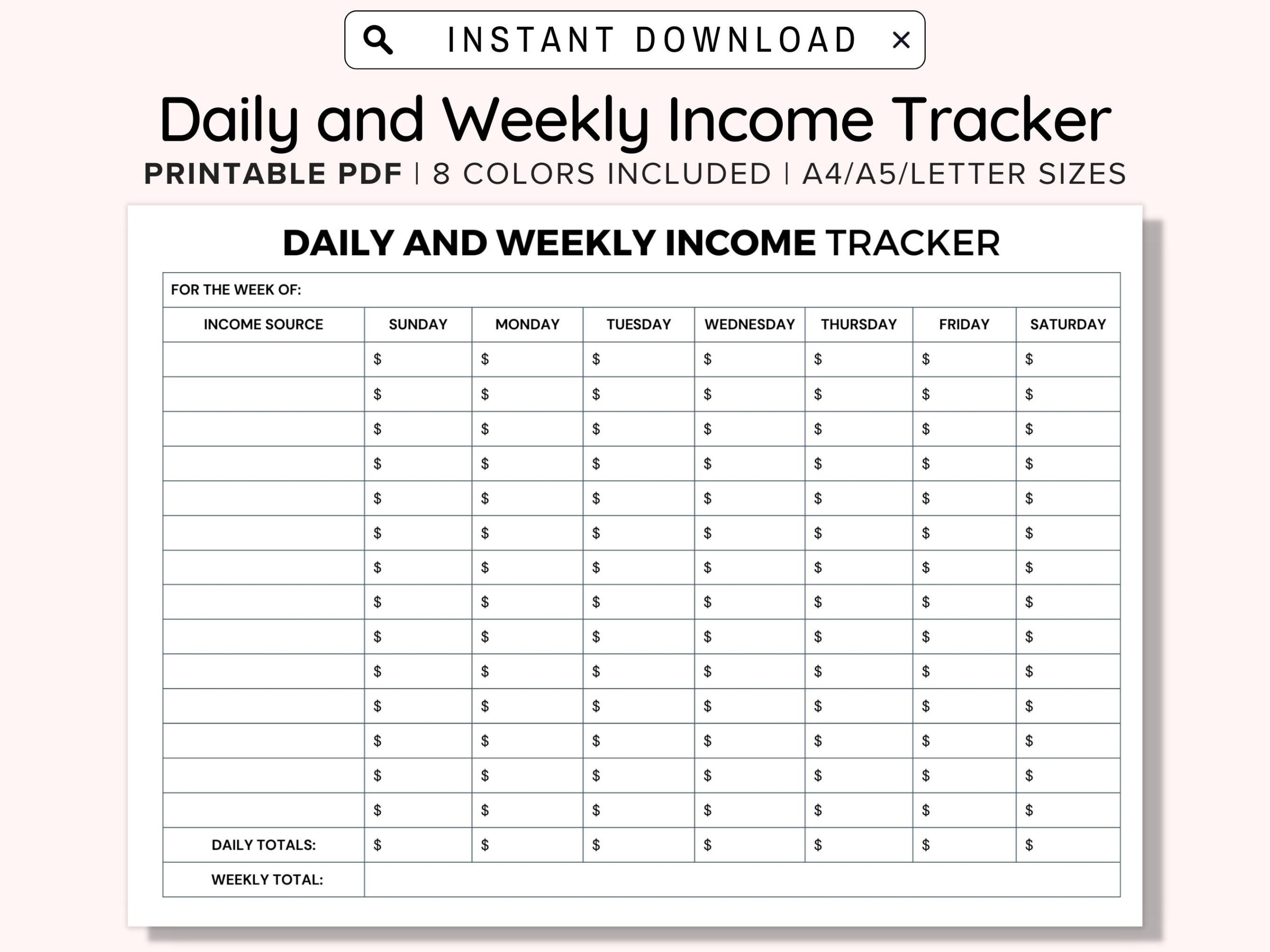 Printable Daily And Weekly Income Tracker PDF For Small Business