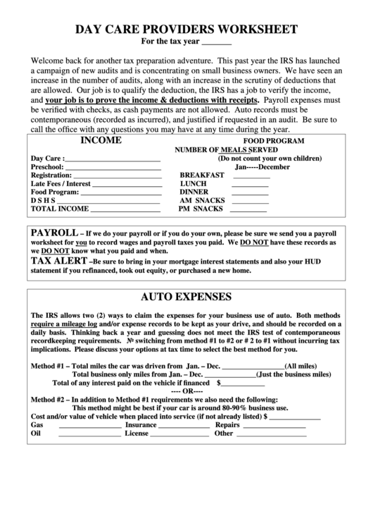 Printable Daycare Income And Expense Worksheet Printable Word Searches