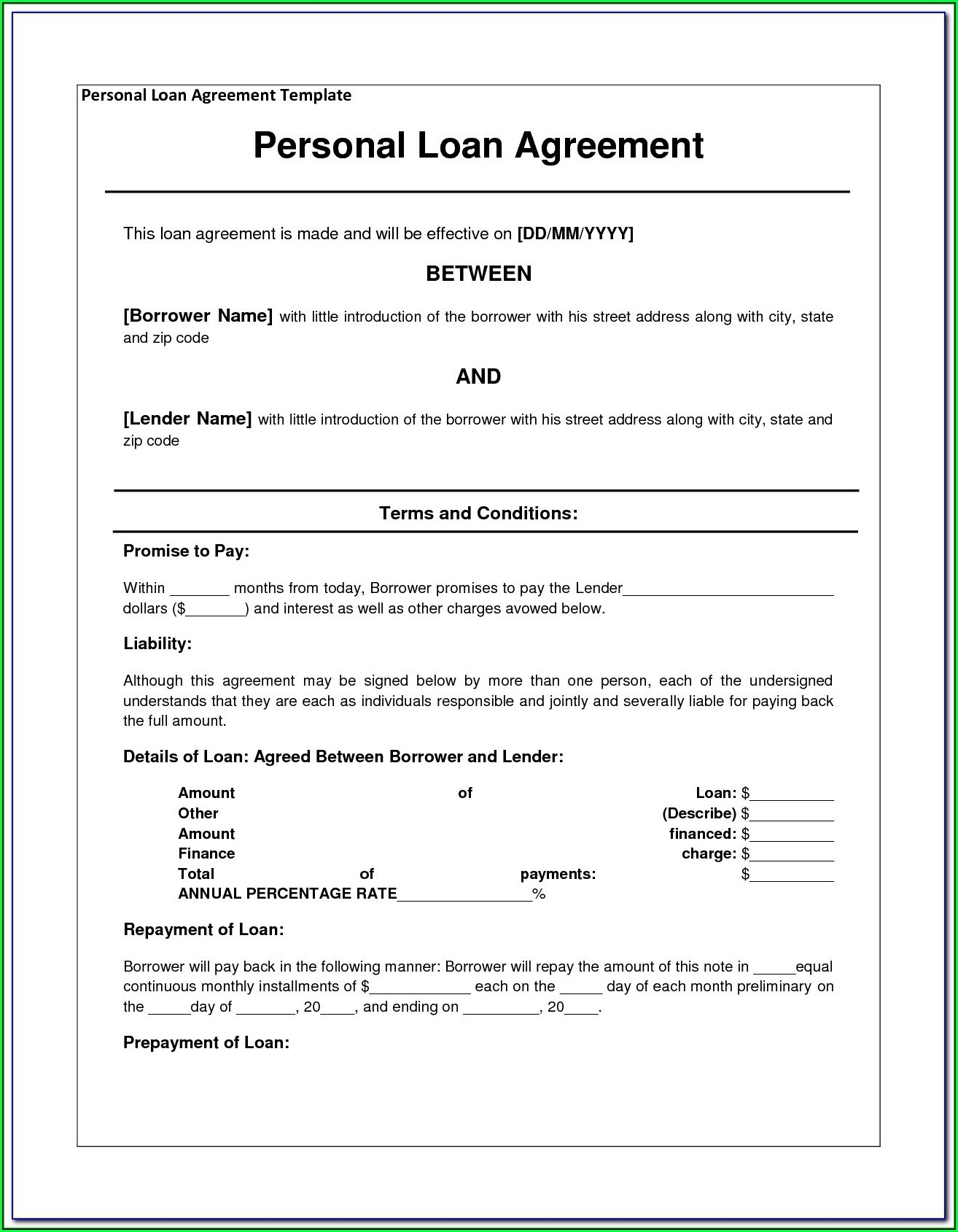 Printable Equipment Loan Agreement Template Form Resume Examples 