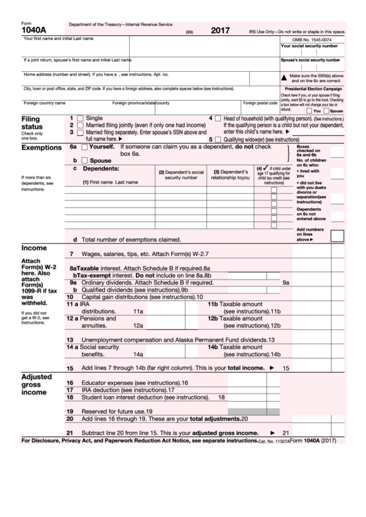 Printable Federal Income Tax Form 1040a Printable Forms Free Online