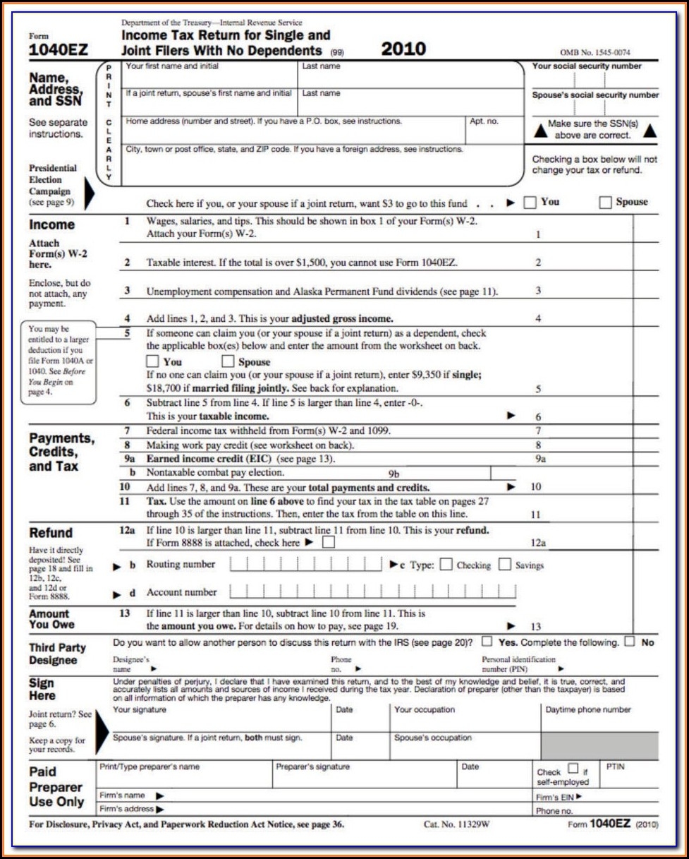 Printable Federal Tax Forms 1040ez Form Resume Examples e79Qn1gYkQ