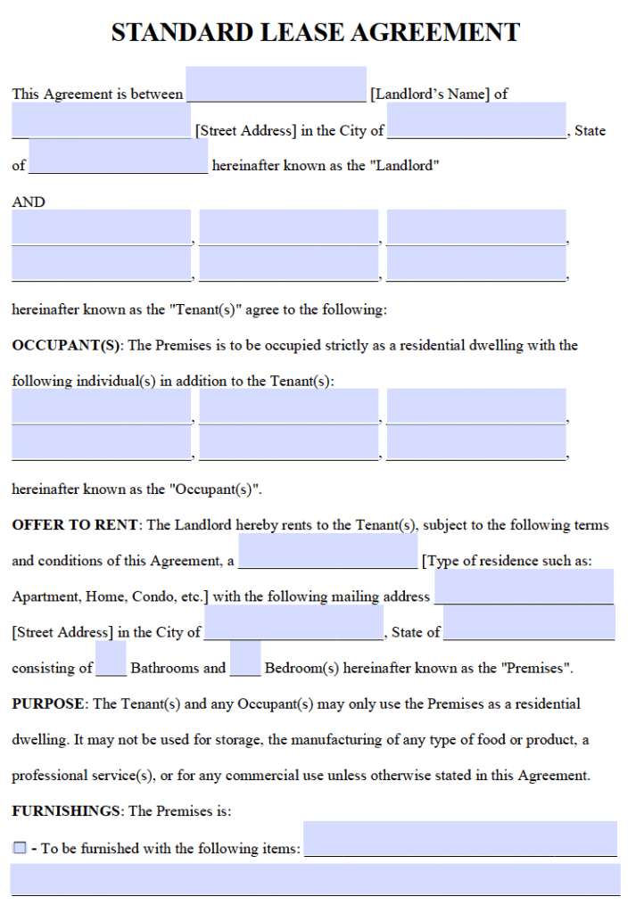 Printable Florida Residential Lease Agreement Fillable