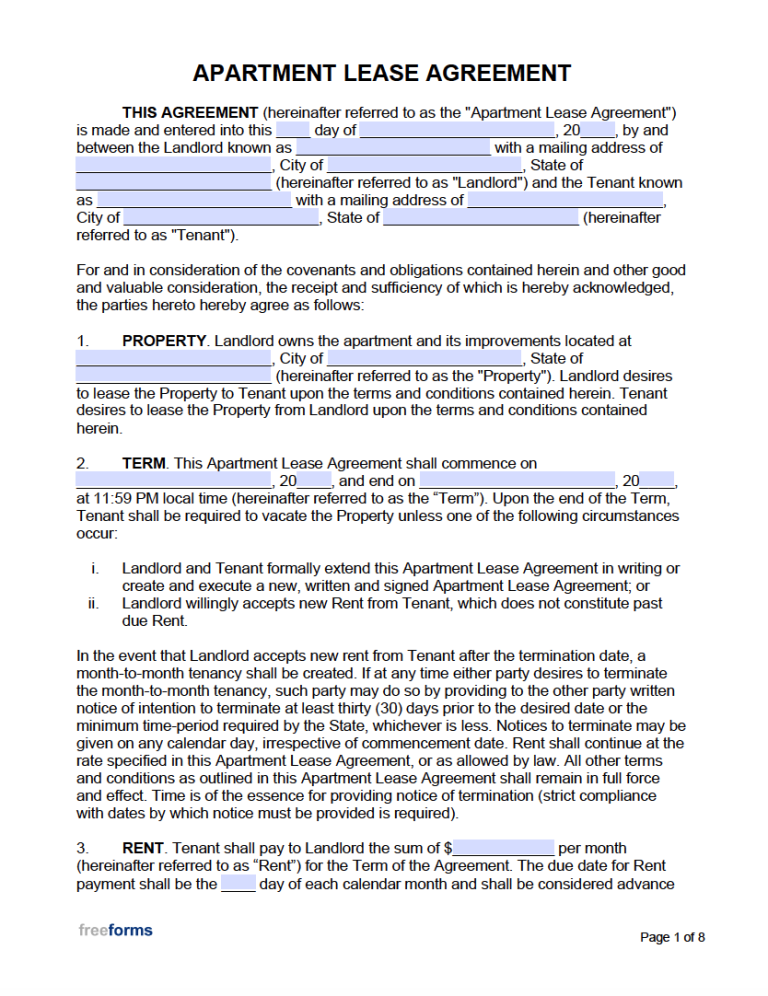 Printable Free Apartment Rental Agreement Forms Printable Forms Free 
