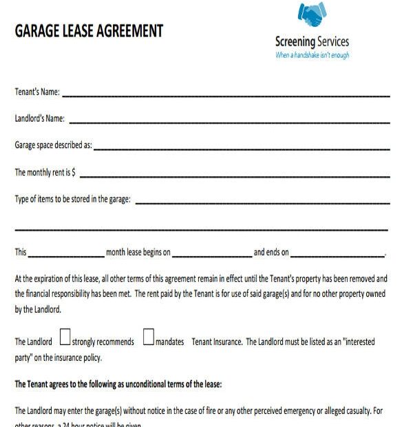 Printable Garage Lease Agreement Printable Lease Agreement