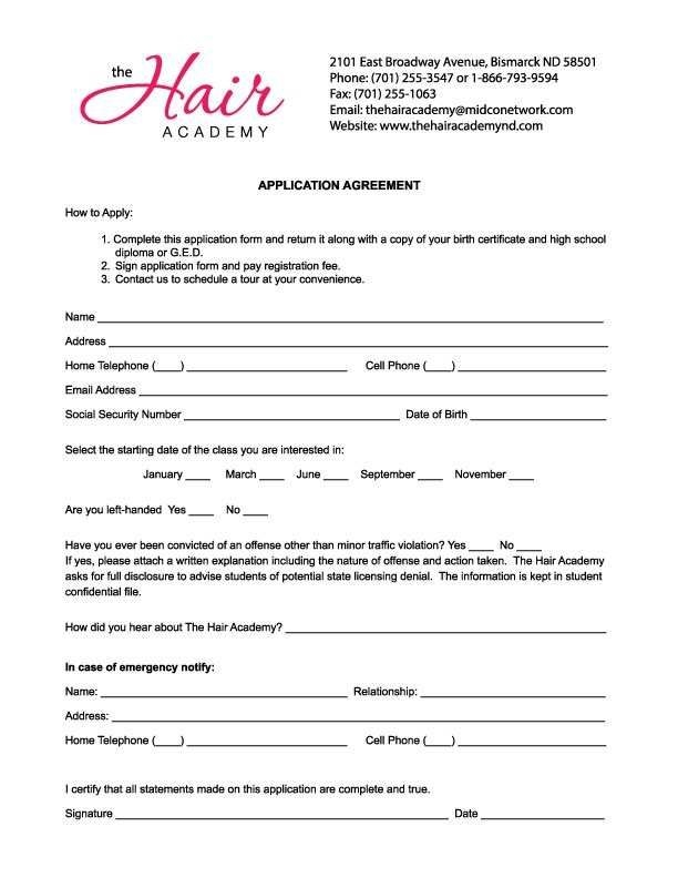 Printable Hair Stylist Contract Agreement Printable Calendars AT A GLANCE