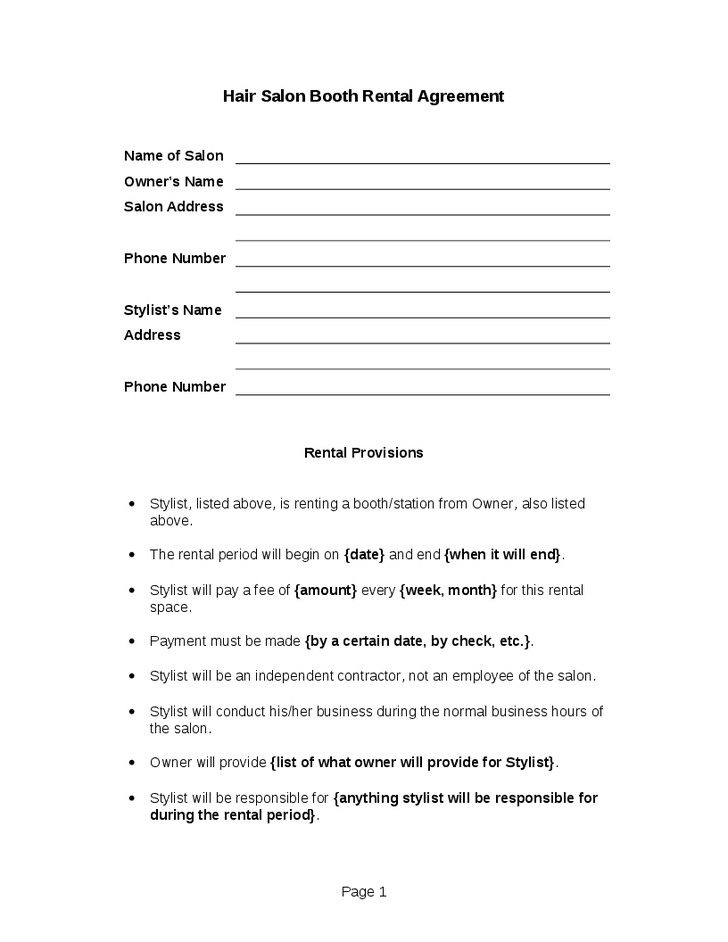 Printable Hair Stylist Contract Agreement