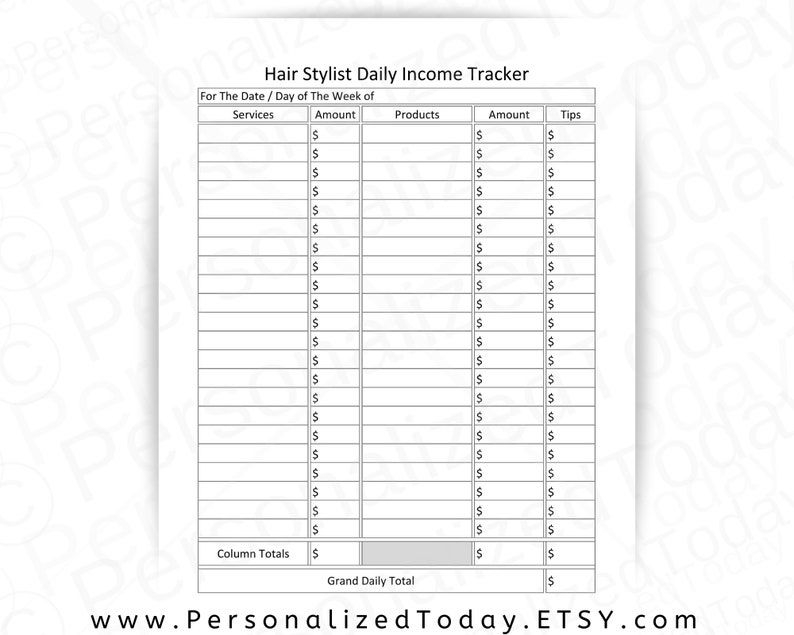 Printable Hair Stylist Income Spreadsheet Printable Word Searches