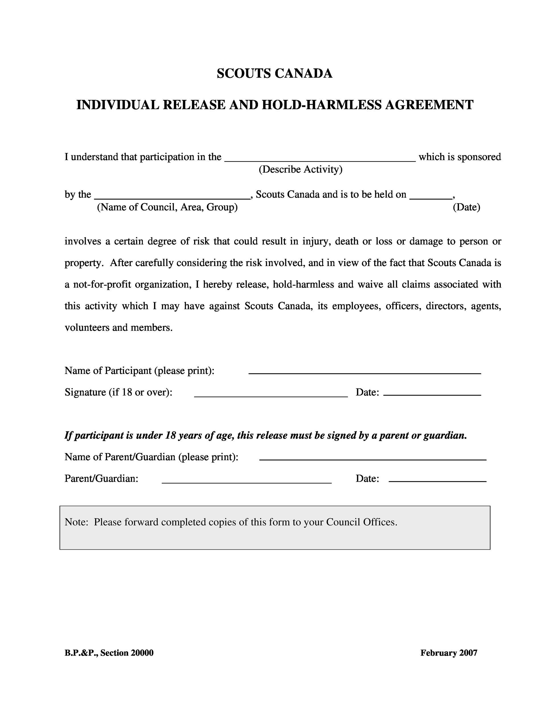 Printable Hold Harmless Agreement Template Printable Templates