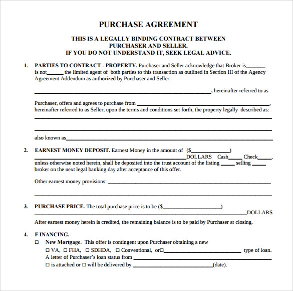 Printable Home Purchase Agreement