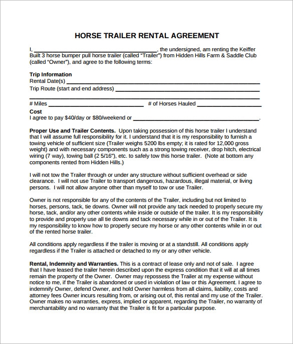 Printable Horse Lease Agreement Template