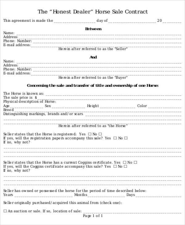 Printable Horse Trial Agreement
