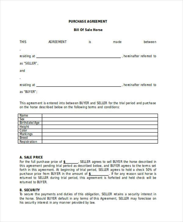 Printable Horse Trial Agreement