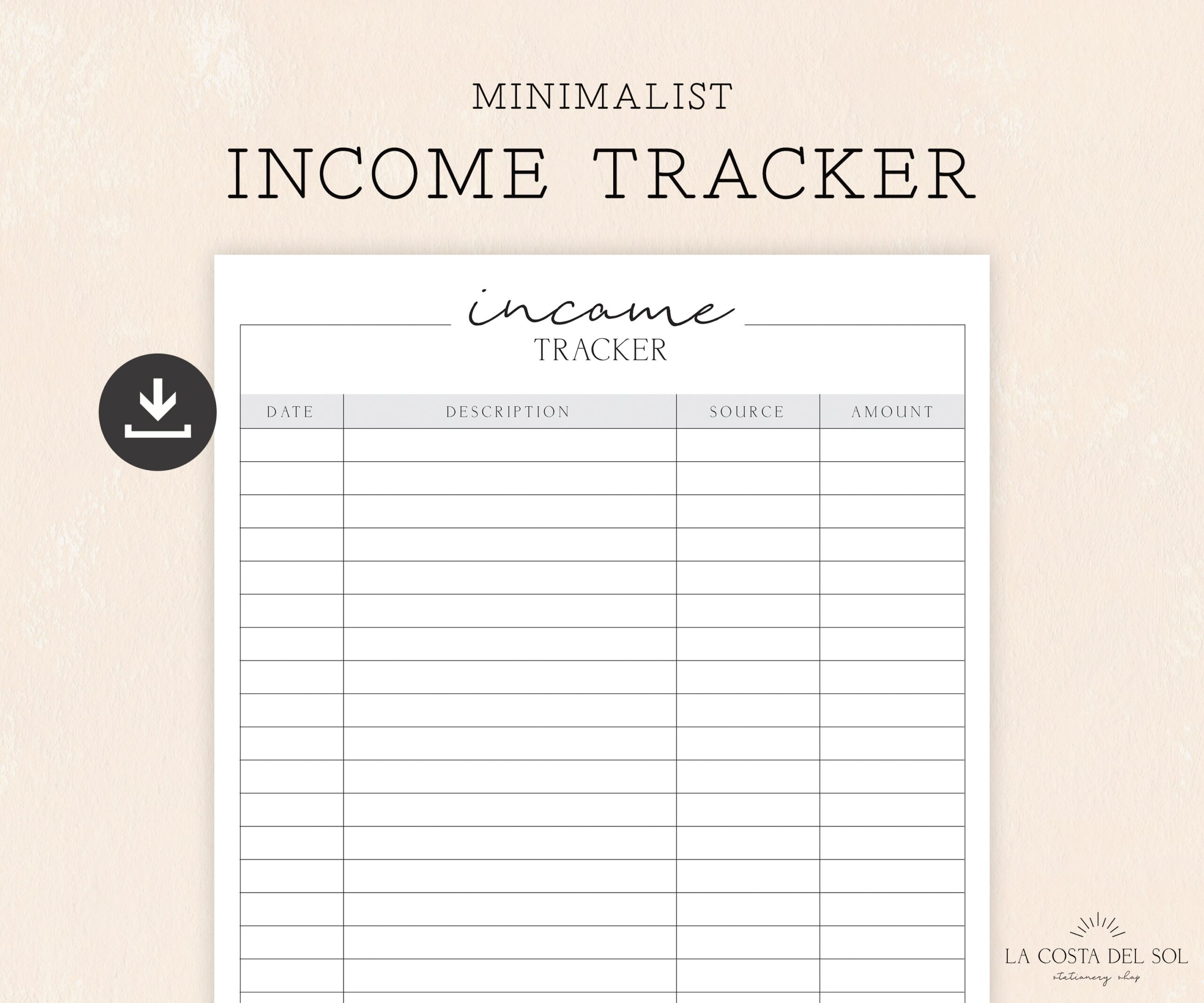 Printable Income Log Sheet