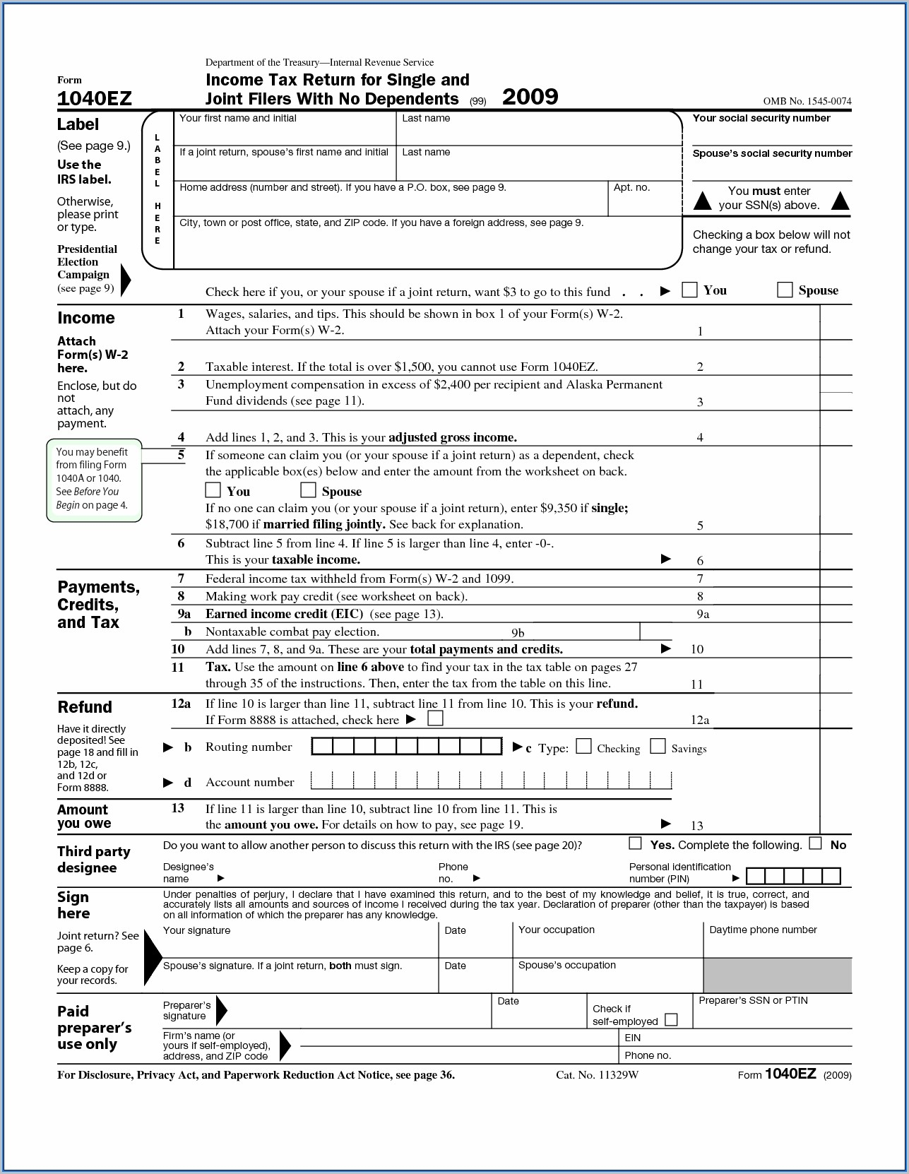 Printable Income Tax Forms 1040ez Printable Forms Free Online