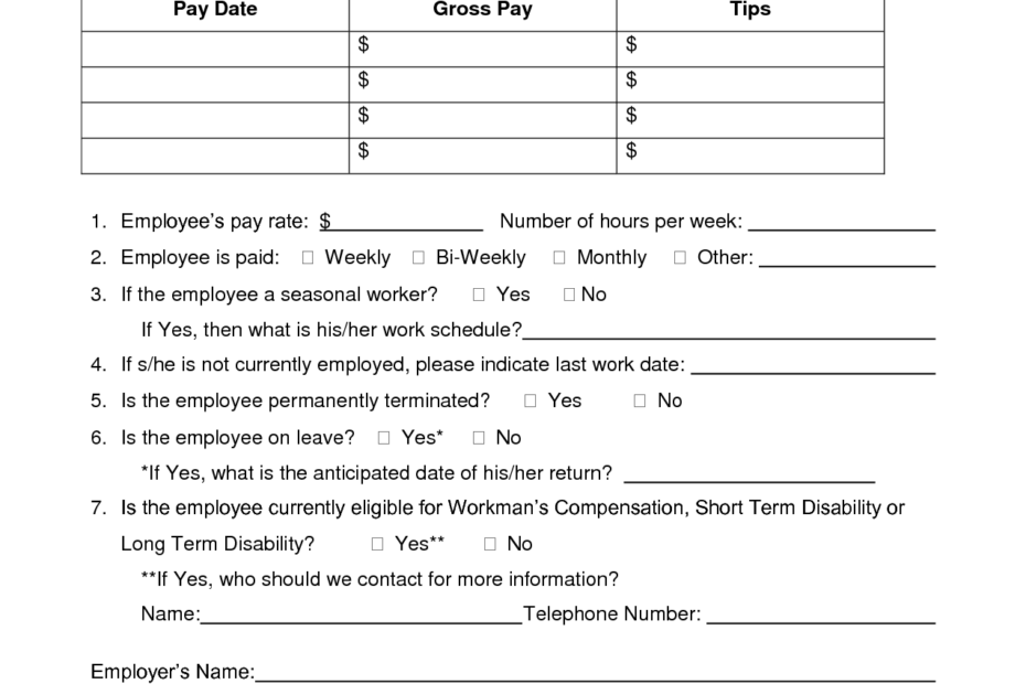 Printable Income Verification Form Printable Forms Free Online