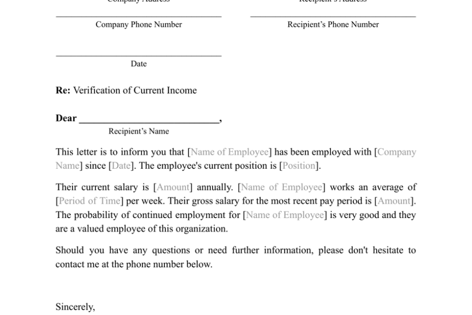 Printable Income Verification Form Template Printable Forms Free Online