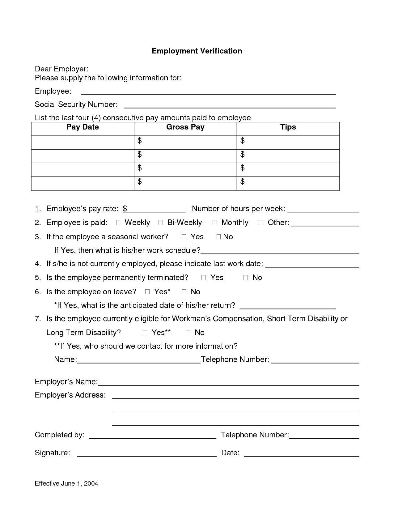 Printable Income Verification Form Template Printable Forms Free Online