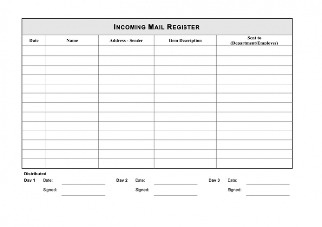 Printable Incoming Mail Register Template In Word And Pdf Formats 