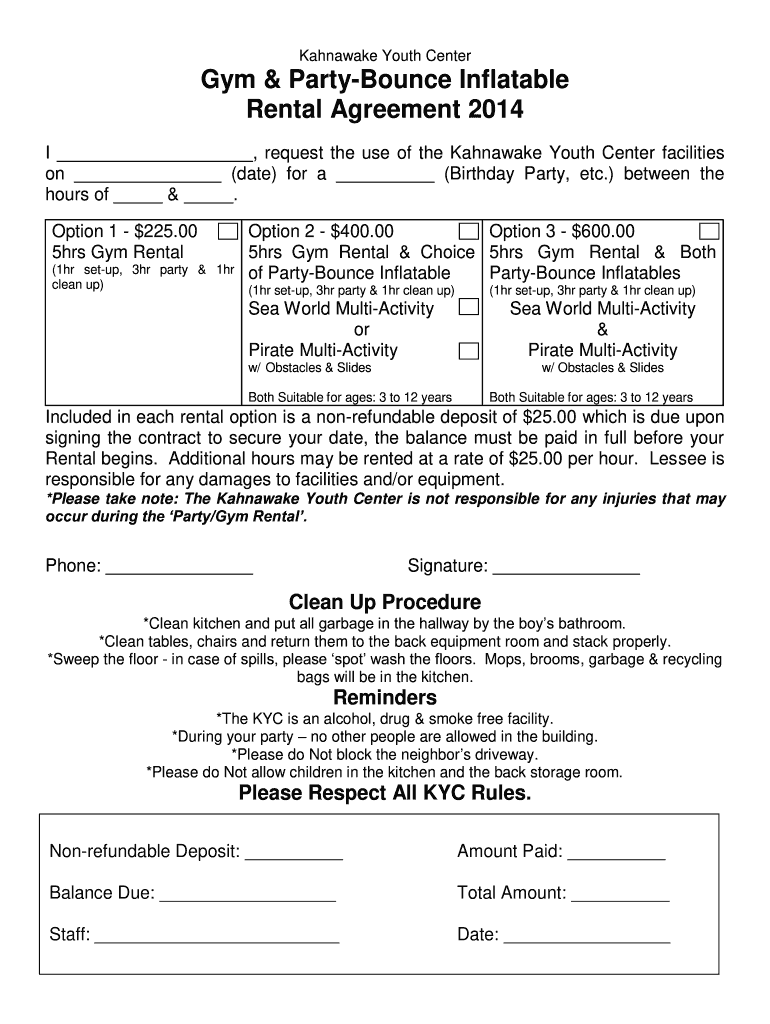 Printable Inflatable Rental Agreement Printable Templates