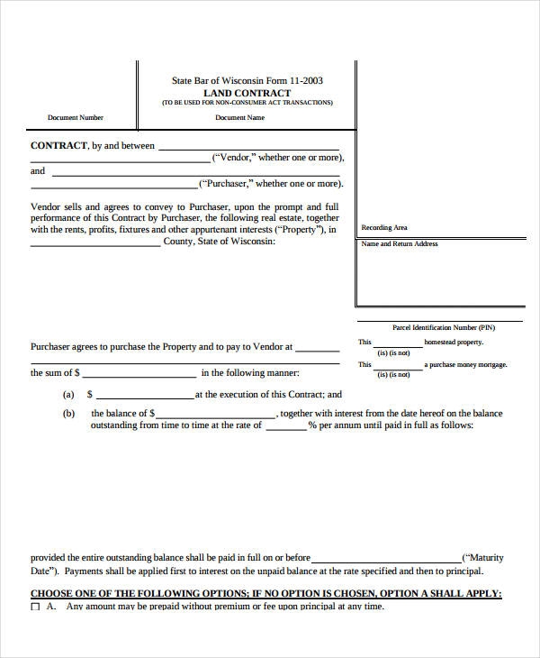 Printable Land Contract Agreement