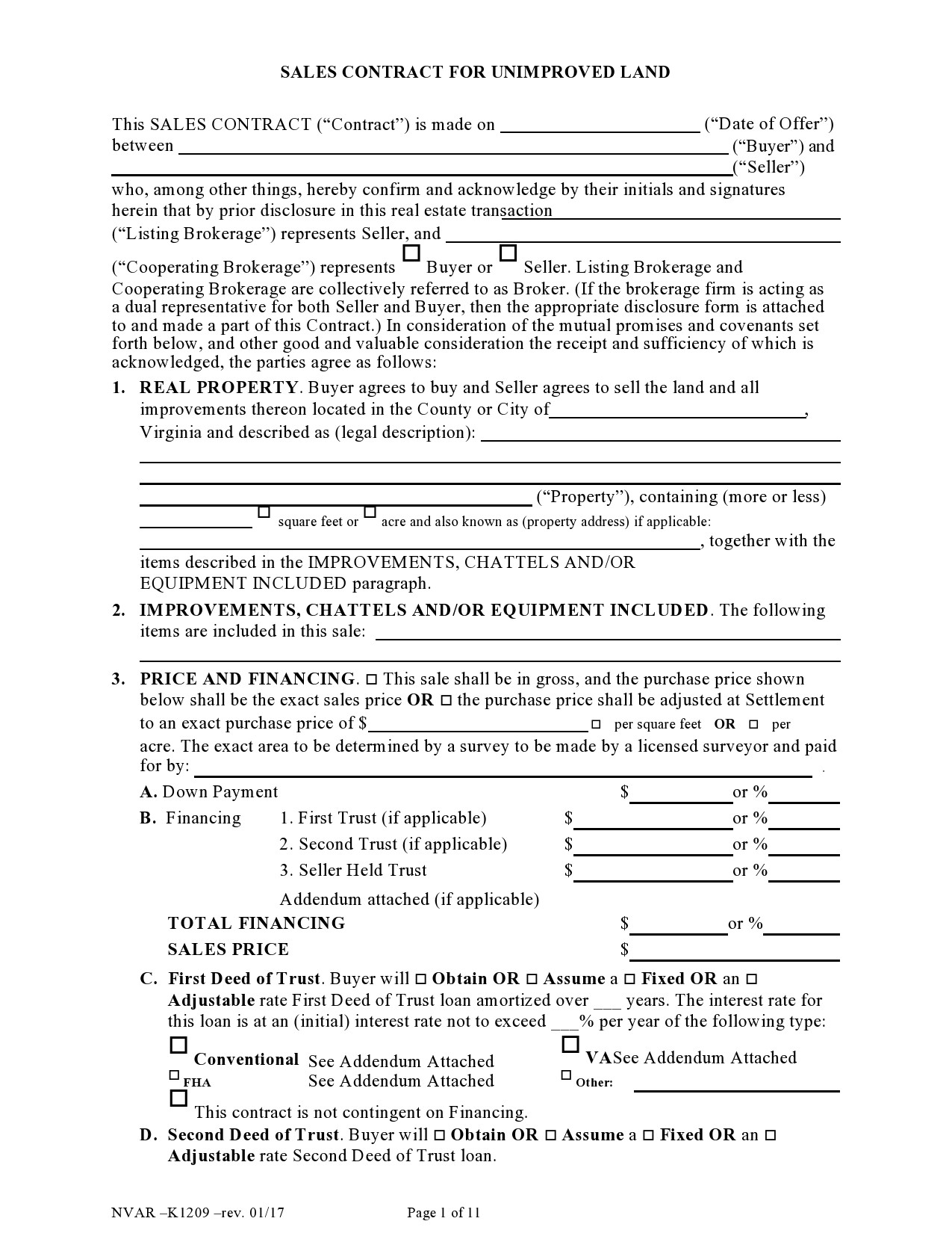 Printable Land Contract Agreement