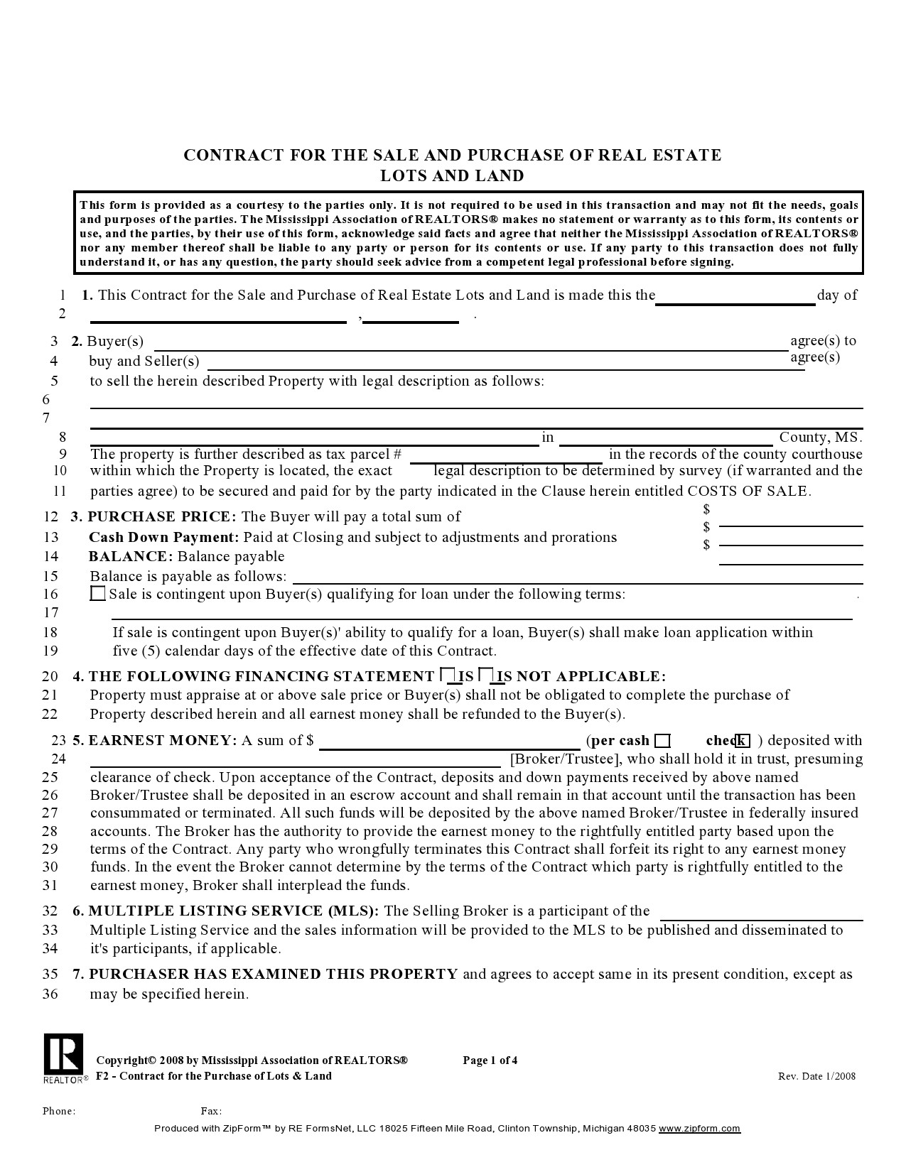 Printable Land Contract Agreement