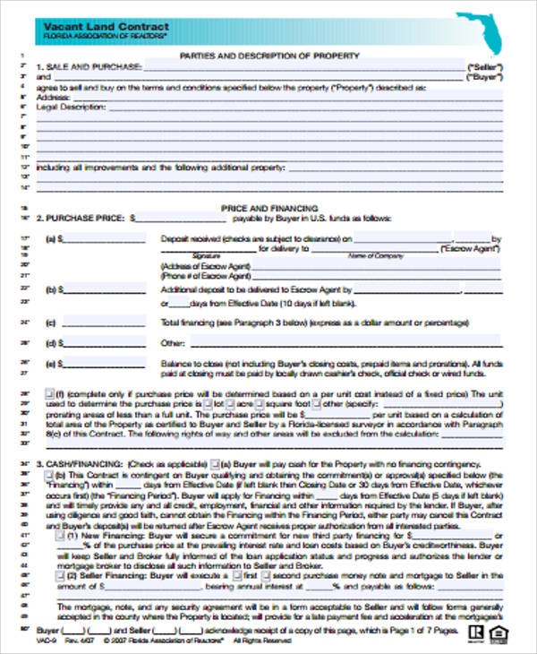Printable Land Contract Agreement