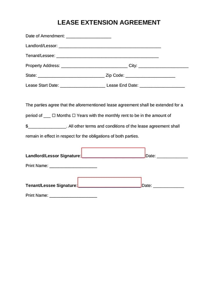 Printable Lease Agreement Extension Free Download And Print For You 
