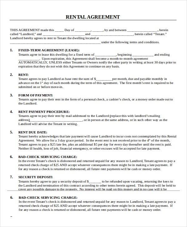 Printable Lease Agreement Printable Lease Agreement