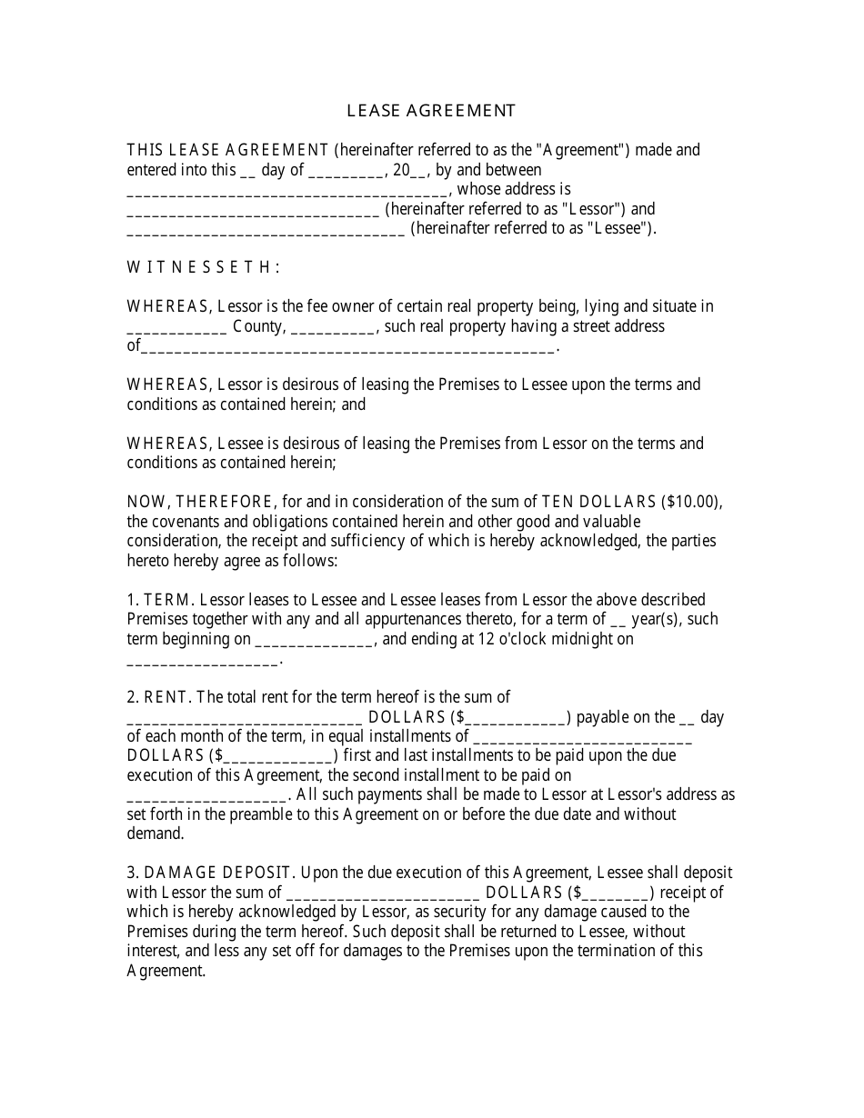 Printable Lease Agreement
