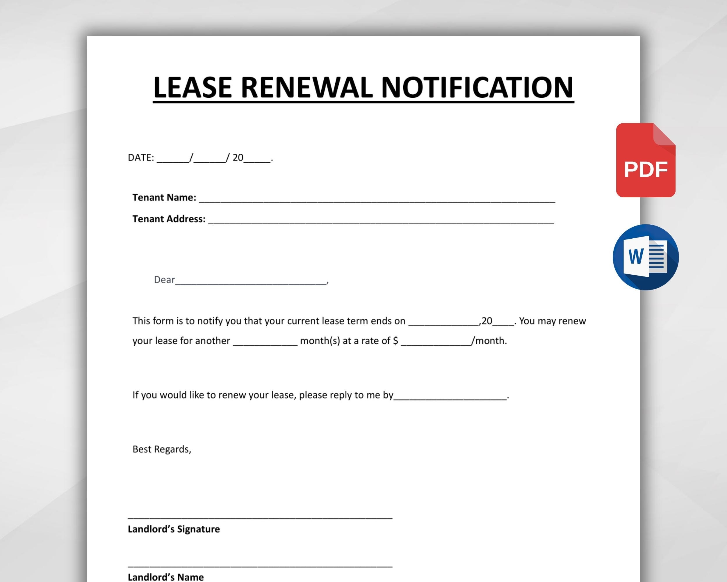 Printable Lease Renewal Agreement Lease Extension Contract Landlord 