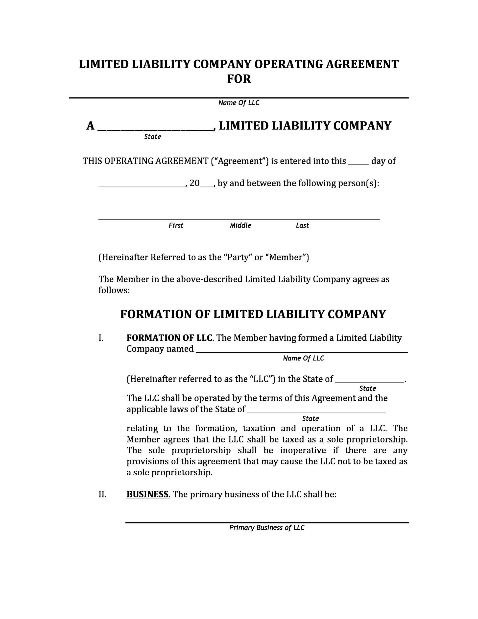 Printable Llc Operating Agreement Form Printable Form 2024