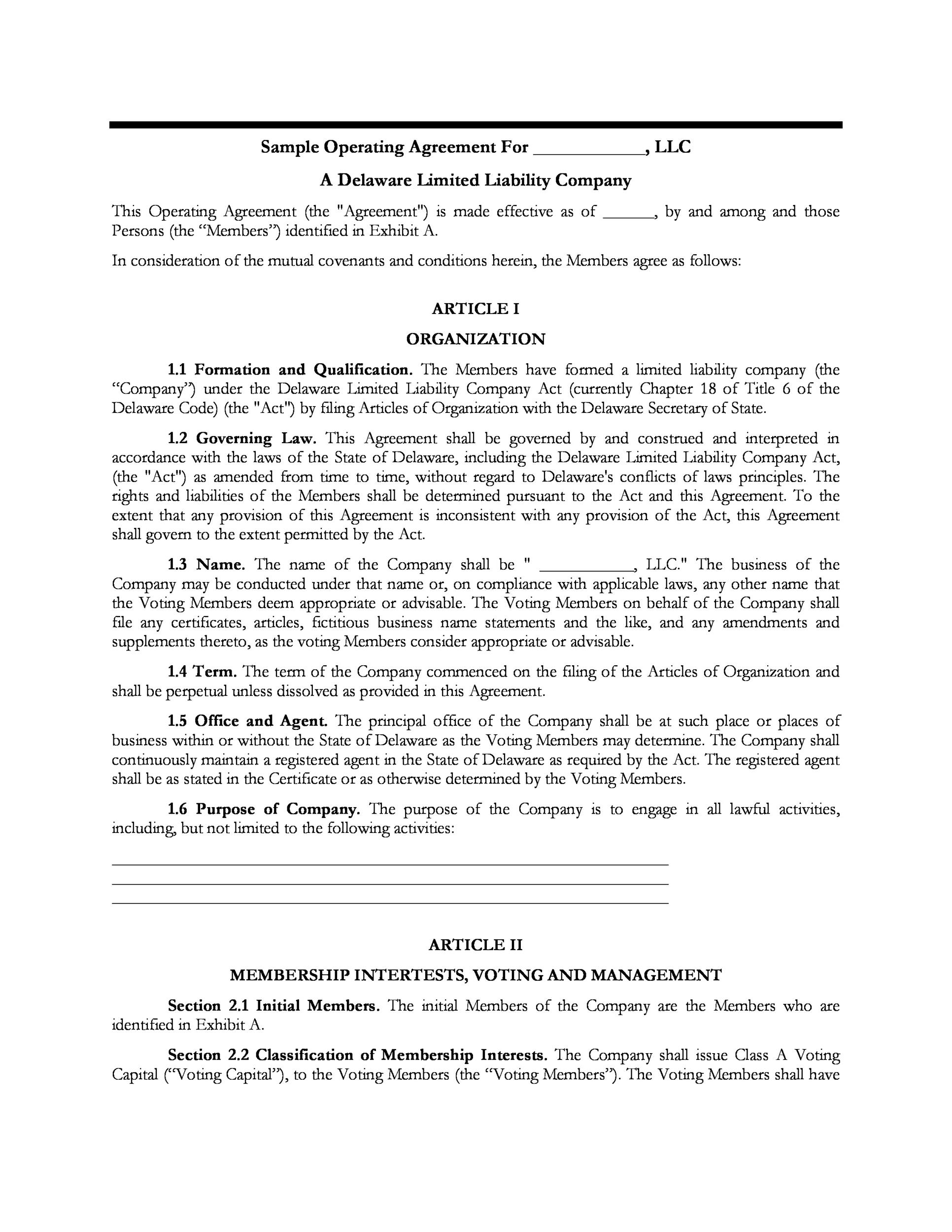 Printable Llc Operating Agreement Form Printable Forms Free Online
