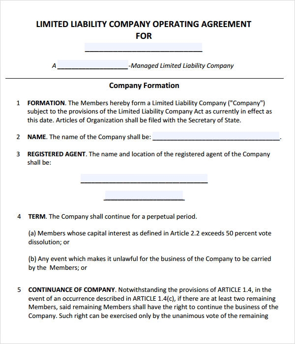 Printable Llc Operating Agreement Form Printable Forms Free Online