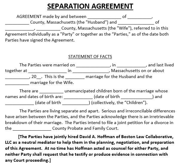 Printable Marriage Separation Agreement Templates Word Separation 