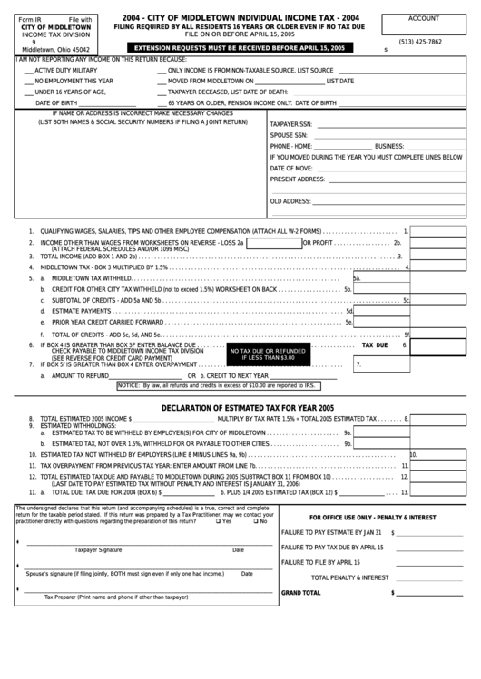 Printable Middletown City Income Tax Forms Printable Forms Free Online