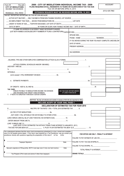 Printable Middletown City Income Tax Forms Printable Forms Free Online