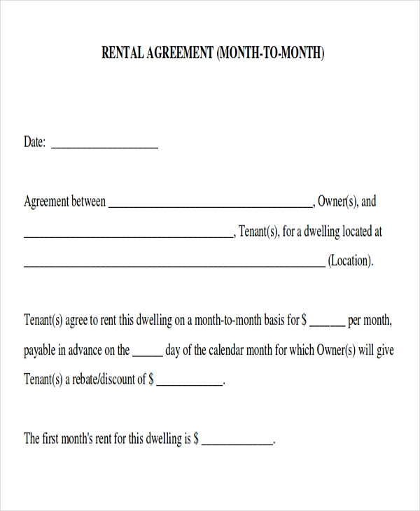 Printable Month To Month Rental Agreement Form Printable Forms Free 