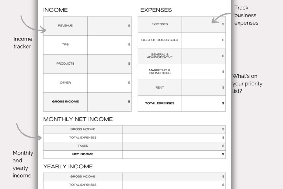 Printable Monthly Income Statement Tracker Income Expense Tracker