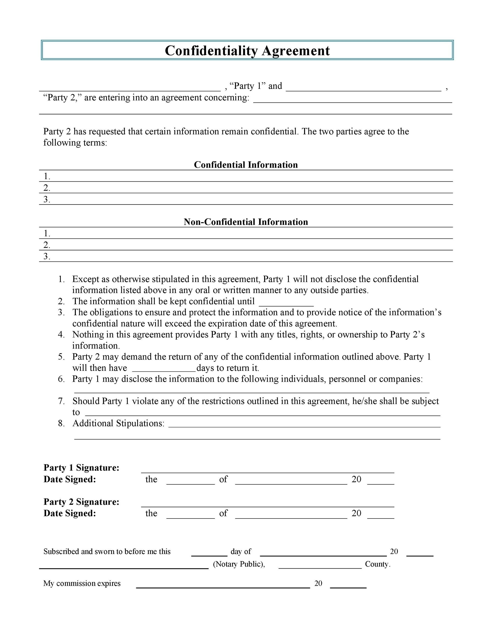 Printable Non Disclosure Agreement Form Printable Forms Free Online