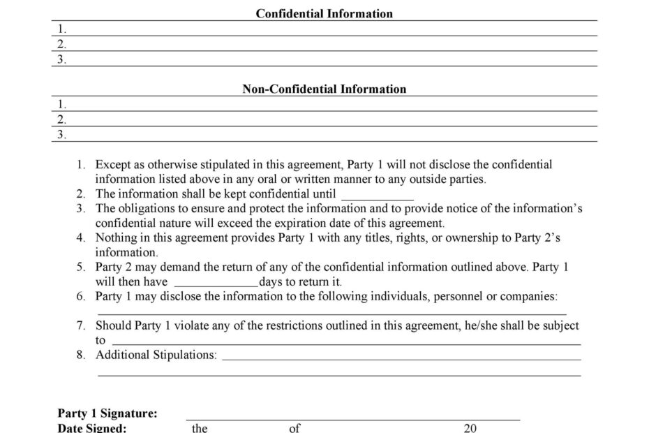 Printable Non Disclosure Agreement Template Printable Templates