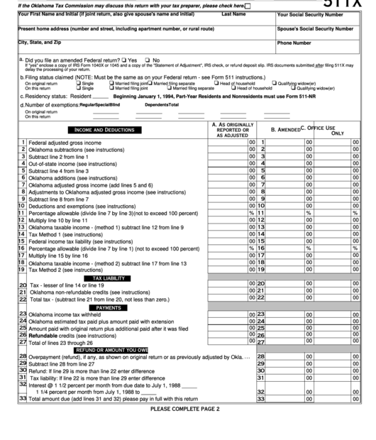 Printable Oklahoma State Income Tax Forms Printable Forms Free Online