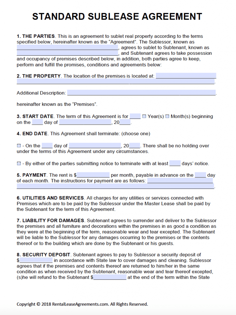 Printable One Page Lease Agreement