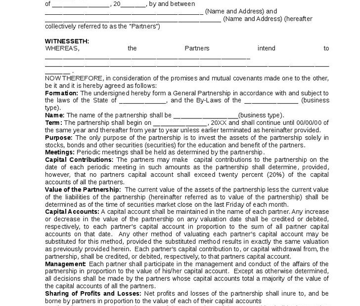 Printable Partnership Agreement